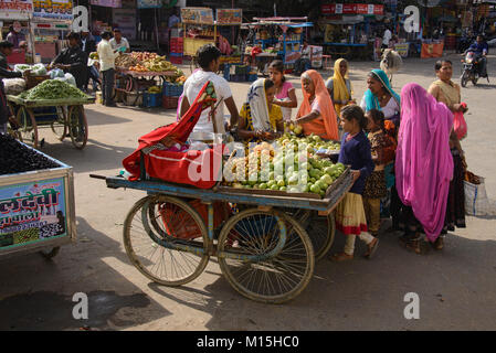 Obst Straßenhändler in Udaipur, Rajasthan, Indien Stockfoto