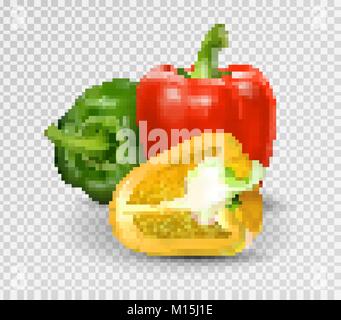 Foto-realistische Vektor. Rote Paprika. Gesamten bulgarischen Pfeffer und der Hälfte. 3d Stock Vektor