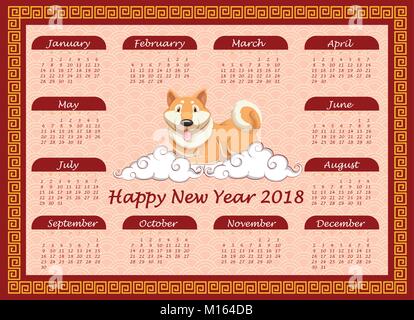 Vorlage Kalender mit niedlichen Hund auf Wolken Abbildung Stock Vektor