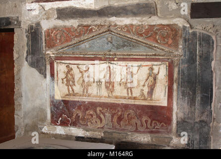 Ein Gemälde in dem Triclinium Thermopolium Asellina, Pompeji, Kampanien, Italien. Stockfoto