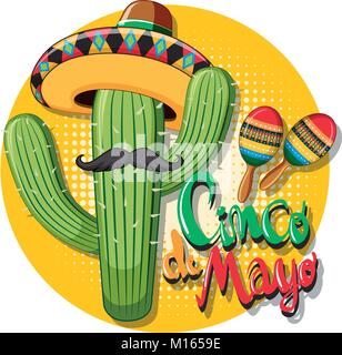 Cinco de Mayo Karte Vorlage mit Cactus trägt Hut Abbildung Stock Vektor