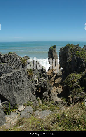 Punakaiki Pancake Rocks, Paparoa National Park, an der Westküste der Südinsel von Neuseeland, NZ Stockfoto