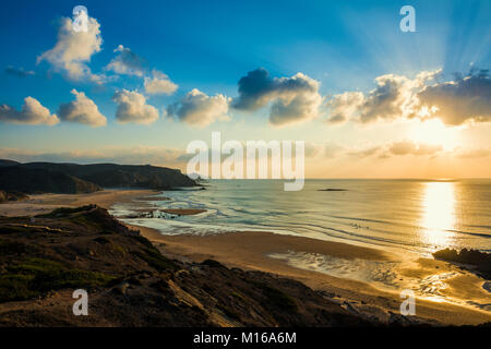 Sonnenuntergang, Praia do Amado, Carrapateira, Algarve, Westküste, Atlantik, Portugal Stockfoto