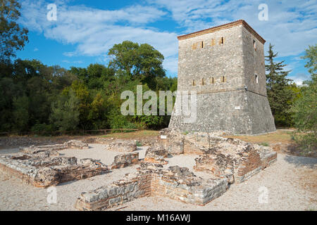 Venezianischen Turm, zerstörten Stadt, National Park Butrint, Saranda, Albanien Stockfoto