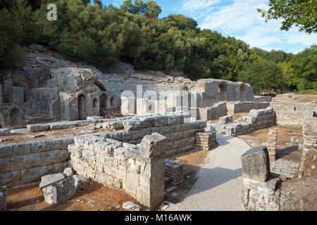 Prytaneion, Asklepios Treasury und antike Theater, Ruine Stadt Butrint National Park, Saranda, Albanien Stockfoto