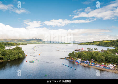 Loch Lomond Shores Luftaufnahme während des Großen schottischen Schwimmen Veranstaltung, Loch Lomond, Schottland, UK Stockfoto