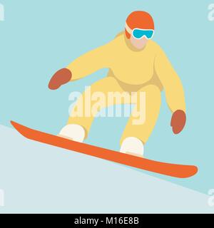 Snowboarder in einem Helm Vector Illustration Flat Style Vorderansicht Stock Vektor