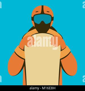 Snowboarder in einem Helm Vector Illustration Flat Style Vorderansicht Stock Vektor