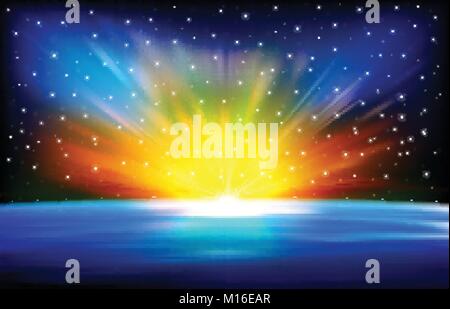 Abstrakten raum Hintergrund mit Sunrise und Sterne Vector Illustration Stock Vektor