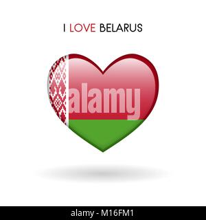 Liebe Belarus Symbol. Flagge Herz glänzend Symbol auf weißem Hintergrund isoliert Vektor-illustration eps 10. Stock Vektor