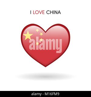 Liebe China Symbol. Flagge Herz glänzend Symbol auf weißem Hintergrund isoliert Vektor-illustration eps 10. Stock Vektor