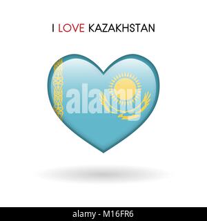 Liebe Kasachstan Symbol. Flagge Herz glänzend Symbol auf weißem Hintergrund isoliert Vektor-illustration eps 10. Stock Vektor