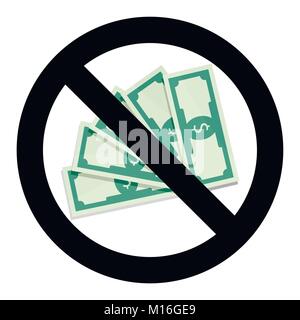 Stop Geld und Währung, kein Geld, Label, Warnung Bestechung. Vector Illustration Stock Vektor