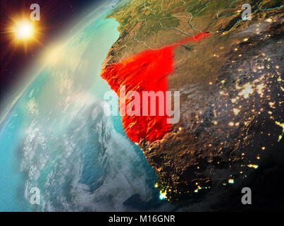 Abbildung: Namibia als aus der Umlaufbahn der Erde während Sonnenuntergang gesehen. 3D-Darstellung. Elemente dieses Bild von der NASA eingerichtet. Stockfoto