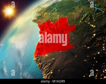 Abbildung: Angola als aus der Umlaufbahn der Erde während Sonnenuntergang gesehen. 3D-Darstellung. Elemente dieses Bild von der NASA eingerichtet. Stockfoto