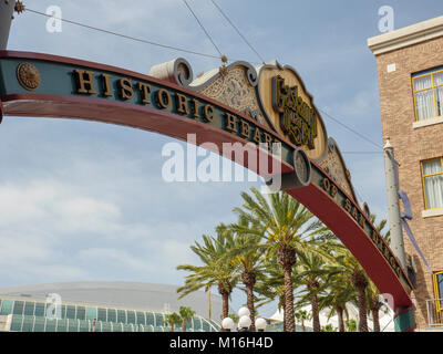 Das Gaslamp Quarter Eingangsschild Torbogen historischen Herzen von San Diego, Kalifornien Vereinigte Staaten von Amerika Stockfoto