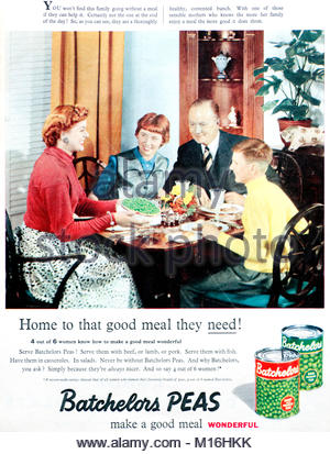 Batchelors Erbsen vintage Werbung 1955 Stockfoto