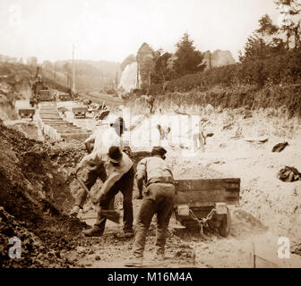 Navvies Bau einer Bahnlinie in Großbritannien, 1900 Stockfoto