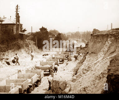 Navvies Bau einer Bahnlinie in Großbritannien, 1900 Stockfoto