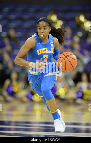 Seattle, WA, USA. 26 Jan, 2018. UCLA Point Guard Jordin Kanada (3), die in Aktion während einer PAC 12 Basketball Spiel zwischen den Washington Schlittenhunde und UCLA Bruins. Das Spiel war an der Hec Ed Pavillon in Seattle, WA gespielt. Jeff Halstead/CSM/Alamy leben Nachrichten Stockfoto