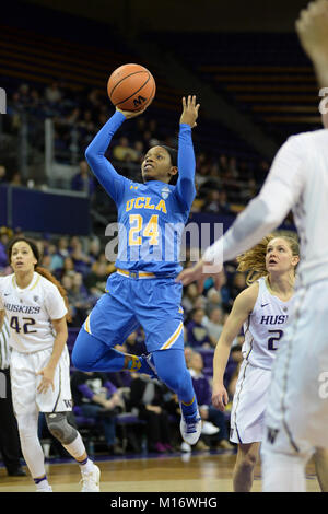 Seattle, WA, USA. 26 Jan, 2018. UCLA guard Japreece Dean (24) senkt die Lane während einer PAC 12 Basketball Spiel zwischen den Washington Schlittenhunde und UCLA Bruins. Das Spiel war an der Hec Ed Pavillon in Seattle, WA gespielt. Jeff Halstead/CSM/Alamy leben Nachrichten Stockfoto