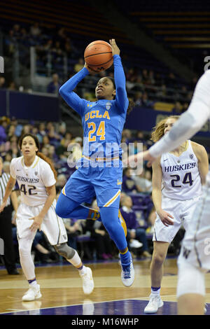 Seattle, WA, USA. 26 Jan, 2018. UCLA guard Japreece Dean (24) senkt die Lane während einer PAC 12 Basketball Spiel zwischen den Washington Schlittenhunde und UCLA Bruins. Das Spiel war an der Hec Ed Pavillon in Seattle, WA gespielt. Jeff Halstead/CSM/Alamy leben Nachrichten Stockfoto