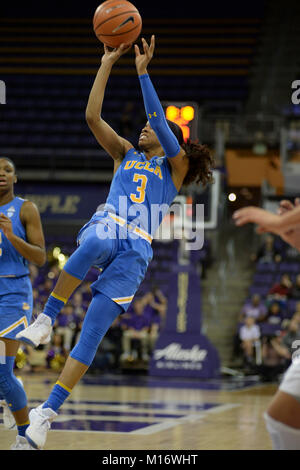 Seattle, WA, USA. 26 Jan, 2018. UCLA Point Guard Jordin Kanada (3), die in Aktion während einer PAC 12 Basketball Spiel zwischen den Washington Schlittenhunde und UCLA Bruins. Das Spiel war an der Hec Ed Pavillon in Seattle, WA gespielt. Jeff Halstead/CSM/Alamy leben Nachrichten Stockfoto