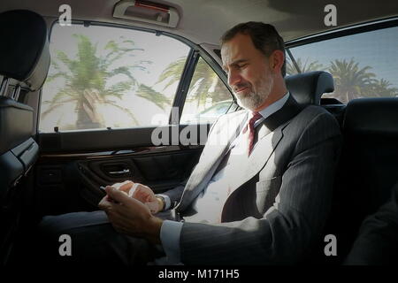 Madrid, Spanien. 25 Jan, 2018. König Felipe fährt auf den Internationalen Tourismus Forum in Las Palmas, Spanien am 25. Januar 2018. Credit: Jimmy Olsen/Medien Punch *** Keine Spanien***/Alamy leben Nachrichten Stockfoto