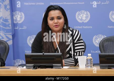 Vereinten Nationen, New York, USA, 26. Januar 2018 - Jayathma Wickramanayake, Un Secretary-General's Envoy auf Jugend Presser auf der ECOSOC 2018 Jugendforum Sitzungen (30. Januar 31) heute auf das UN-Hauptquartier in New York City. Foto: Luiz Rampelotto/EuropaNewswire *** Local Caption *** 00005934 | Verwendung weltweit Stockfoto