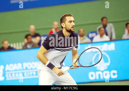 Pune, Indien. 5. Januar 2018. Marin Cilic aus Kroatien, in Aktion in einem Halbfinale am Tata Open Maharashtra Tennis Turnier. Stockfoto