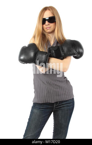 Porträt der schönen jungen Frau Boxhandschuh Stockfoto