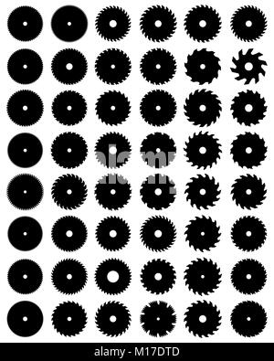 Schwarze Silhouetten von verschiedenen Kreissägeblätter, Vektor Stockfoto