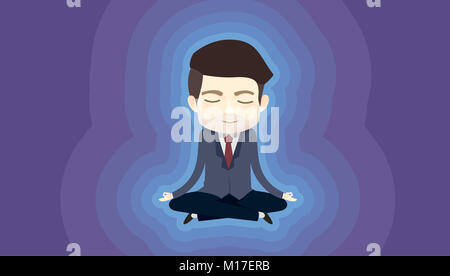 Abbildung: ein Geschäftsmann der Meditation im Lotussitz. Bei der Arbeit Zen Stockfoto