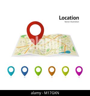 Satz von Marker Zeiger auf Karte anzeigen. Karte Vector Illustration. Moderne plan Pin pointer Roadmap. GPS-Navigationssysteme. Vector Illustration Stock Vektor