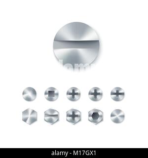 Satz von Kopf Schrauben und Bolzen, Nägel und Nieten auf weißem Hintergrund. Vector Illustration Stock Vektor