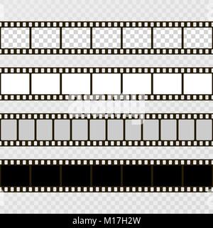 Filmstreifen. Sammlung von Film für die Kamera. Kino frame. Vector Template auf transparentem Hintergrund Stock Vektor