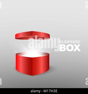 Geschenk Box in Form eines Herzen öffnen. Romantisches Geschenk für Frauen zu Weihnachten, Valentinstag oder Tag der Frauen. Vector Abbildung: Konzept Stock Vektor