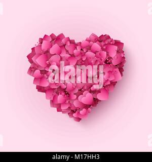 Valentines rot und rosa Herz. Dekorative romantischen Hintergrund mit viel Herz. Herz Symbol für Valentines Tag und Liebe. Vector Illustration. Stock Vektor