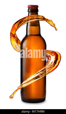 Flasche Bier mit Splash Stockfoto