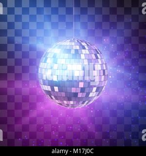 Disco Kugel mit hellen Strahlen auf transparentem Hintergrund, Night Party retro Hintergrund. Vector Illustration Stock Vektor