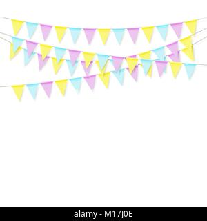 Bunte realistische Weiche bunte Flagge Girlande mit Schatten. Feiern Banner, Fahnen. Vector Illustration auf weißem Hintergrund Stock Vektor