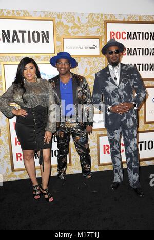 Angela Burgin, Ernst Pugh, Keith Williams in der Ankunftshalle für ROC NATION der Brunch,, New York, NY 27. Januar 2018. Foto: Kristin Callahan/Everett Collection Stockfoto