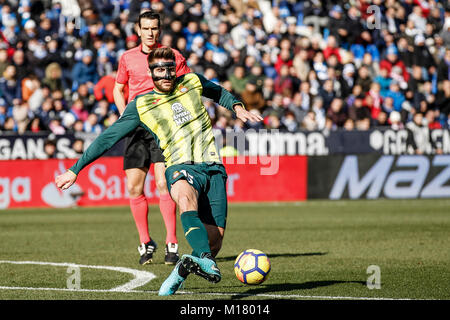 David Lopez (Espanyol) steuert die Kugel La Liga Match zwischen Leganes FC vs Espanyol am Städtischen de Butarque Stadion in Madrid, Spanien, 28. Januar 2018. Credit: Gtres Información más Comuniación auf Linie, S.L./Alamy leben Nachrichten Stockfoto