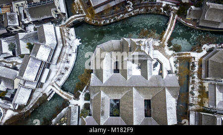 Bezirksfreien Stadt. 28 Jan, 2018. Foto auf Jan. 28, 2018 zeigt eine Taierzhuang antiken Stadt in der bezirksfreien Stadt Stadt, der ostchinesischen Provinz Shandong. Credit: Gao Qimin/Xinhua/Alamy leben Nachrichten Stockfoto
