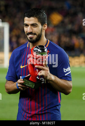 Barcelona, Spanien. 28 Jan, 2018. (09) Suárez beste Spieler des Monats. Credit: Joan Gosa Badia/Alamy leben Nachrichten Stockfoto