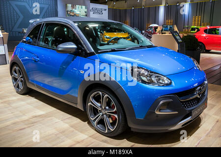 Brüssel - Jan 10, 2018: Opel ADAM Auto auf dem Automobil-Salon in Brüssel gezeigt. Stockfoto