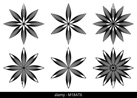 Blume - schwarz und weiß Vektorsymbol, Star vector Pattern, Set, Stock Vektor