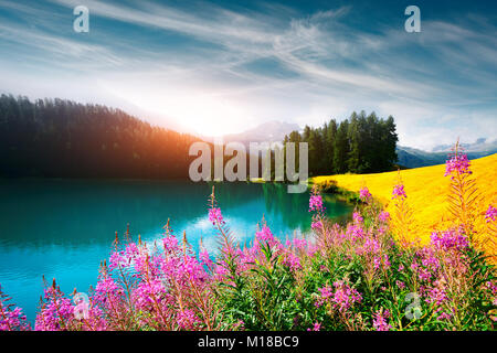 Super sonnigen Tag am See Champferersee in den Schweizer Alpen Stockfoto