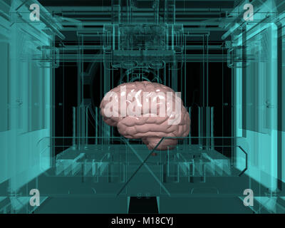 Technologie ein künstliches Gehirn in einem 3D-Drucker zu erstellen. 3D-Rendering Stockfoto
