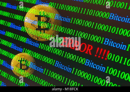 Bitcoin, Binärcode mit Schriftzug Fehler Stockfoto